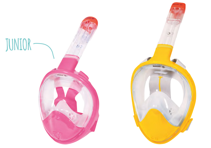 Masque de plongée facial Smile de beuchat jaune pour adulte et rose pour enfant